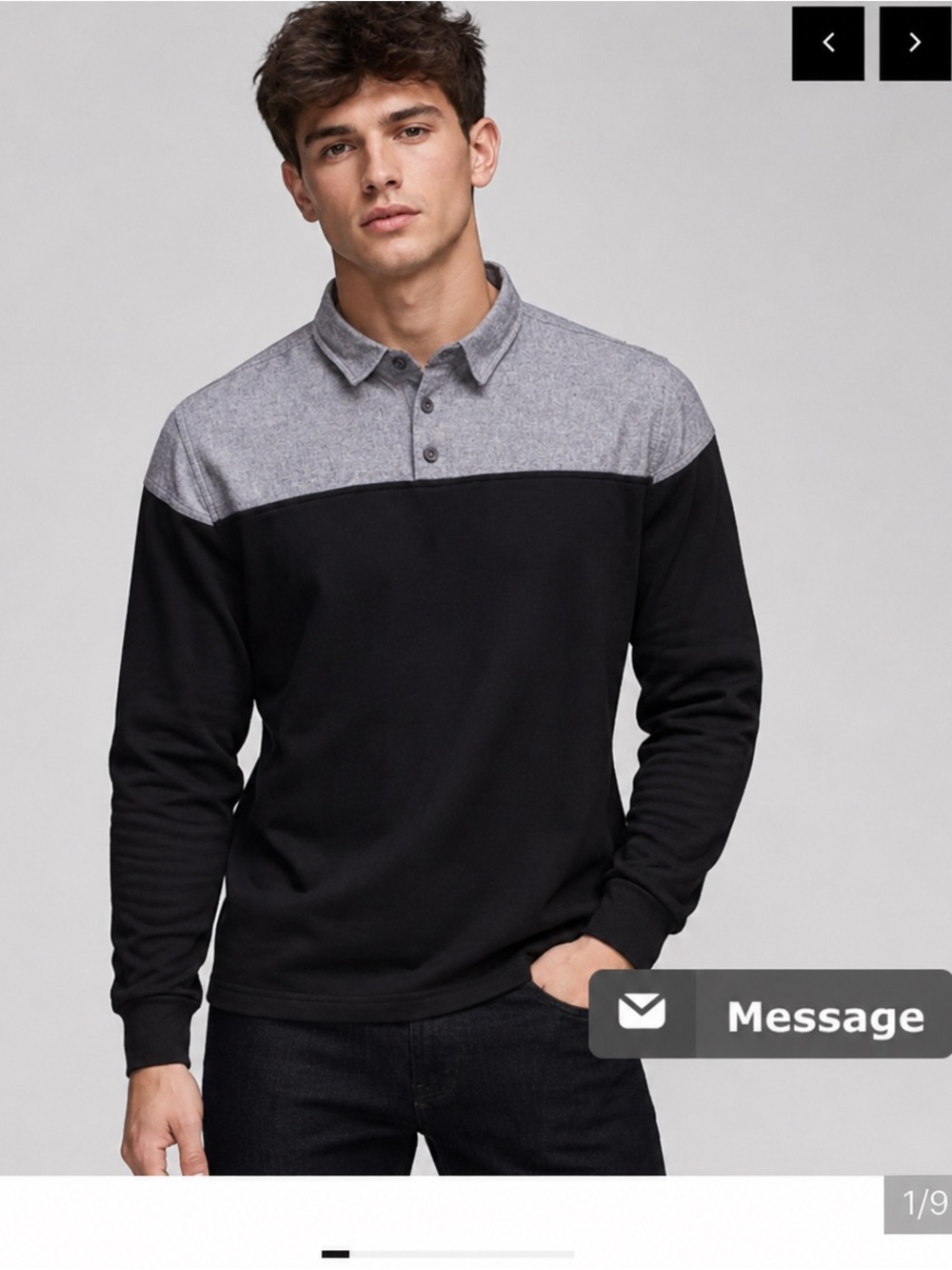 Sever Black Chambray Pullover Button Down Sz Medium